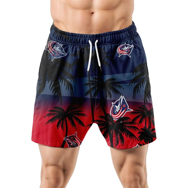 LIMITED EDITION - NEW CUSTOMIZED NHL18 CBJ COLUMBUS BLUE JACKETS UNISEX HAWAIIAN SHIRT & SHORTS SET