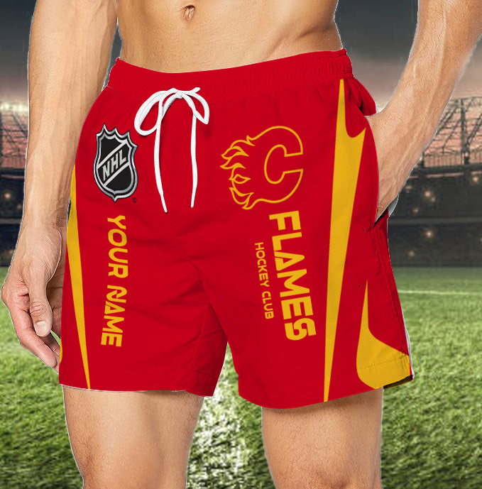 LIMITED EDITION - NEW CUSTOMIZED NHL17 CGF CALGARY FLAMES UNISEX SHORT PANTS