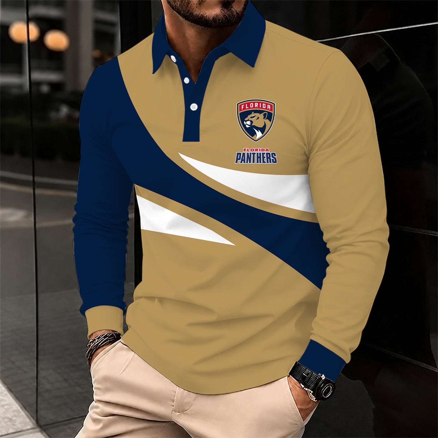 [SUPER SALE] NEW CUSTOMIZED NHL01 FPT FLORIDA PANTHERS MEN LONG SLEEVE POLO