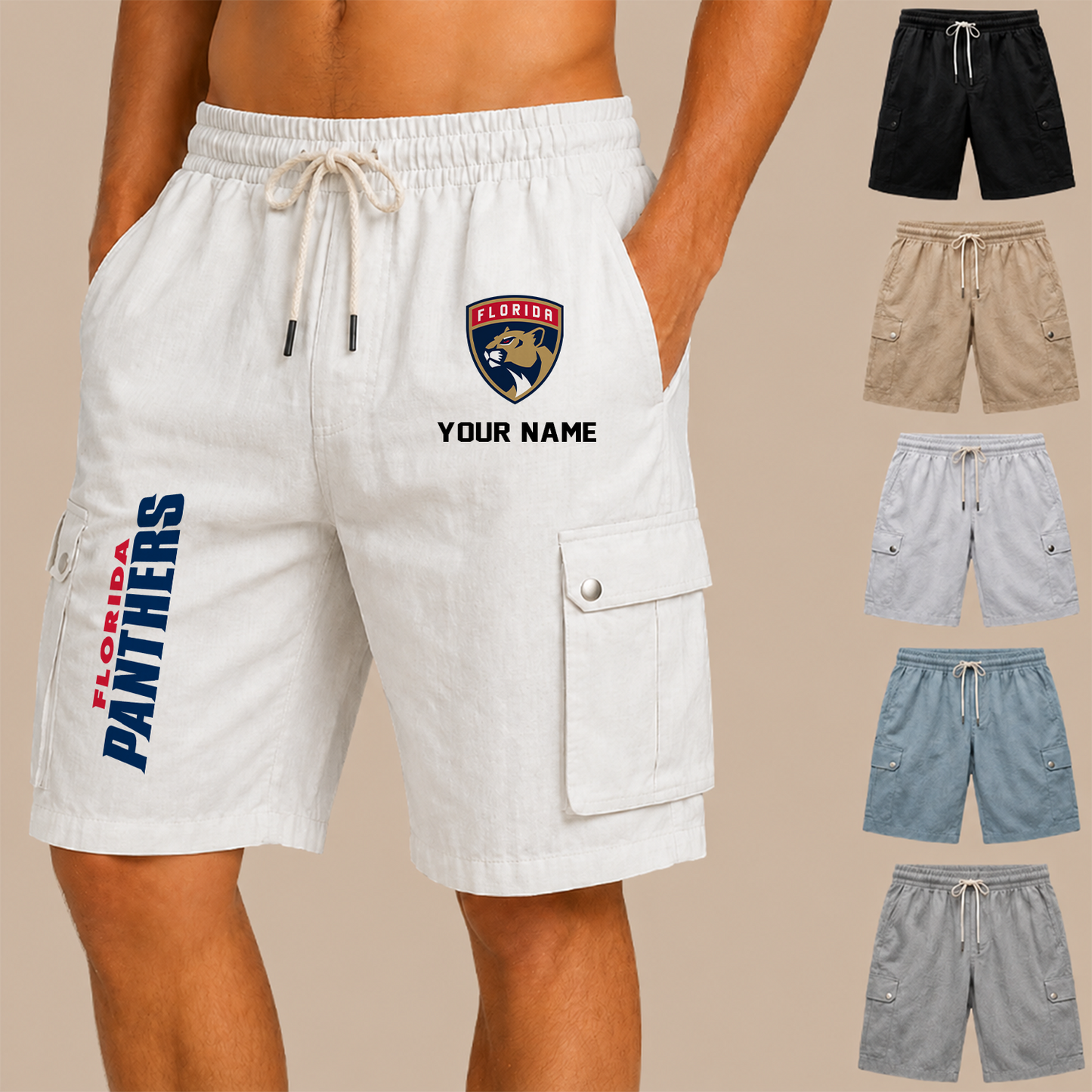 [SUPER SALE] NEW CUSTOMIZED NHL01 FPT FLORIDA PANTHERS MEN'S DRAWSTRING CARGO SHORTS