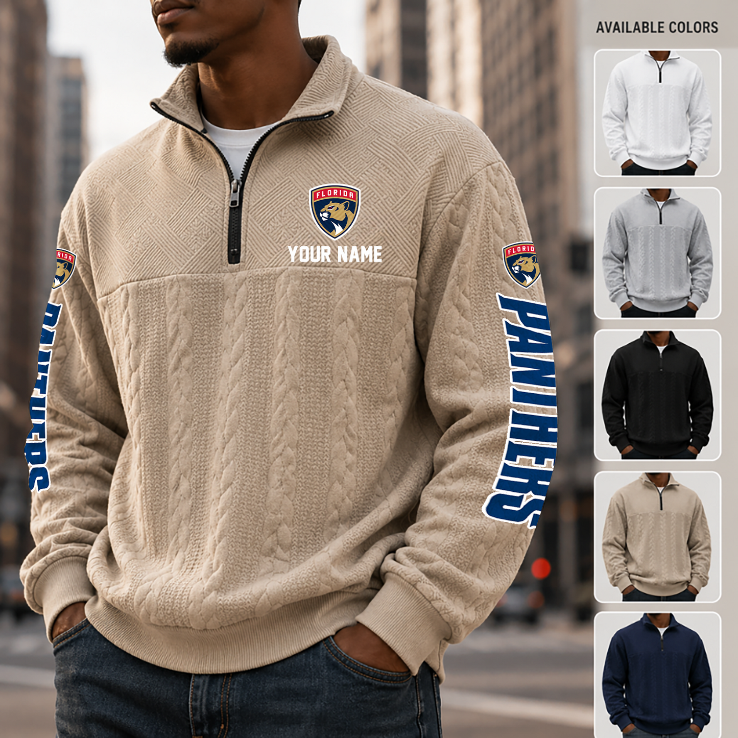 [SUPER SALE] NEW CUSTOMIZED NHL01 FPT FLORIDA PANTHERS MULTICOLOR QUARTER-ZIP SWEATSHIRT