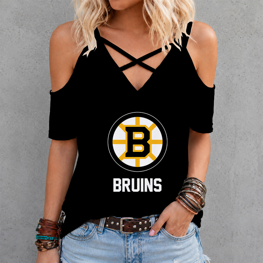 [SUPER SALE] NEW CUSTOMIZED NHL02 BTB BOSTON BRUINS CRISS CROSS V-NECK TOP