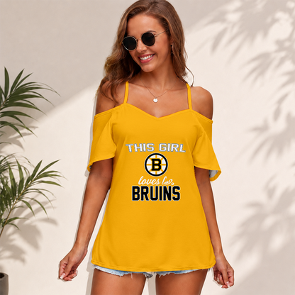 [SUPER SALE] NEW CUSTOMIZED NHL02 BTB BOSTON BRUINS WOMEN'S STRAPPY OFF-SHOULDER TOP