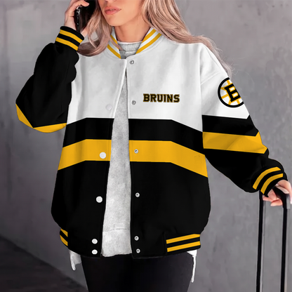 [SUPER SALE] NEW CUSTOMIZED NHL02 BTB BOSTON BRUINS SATIN VARSITY JACKET & BASEBALL JACKET