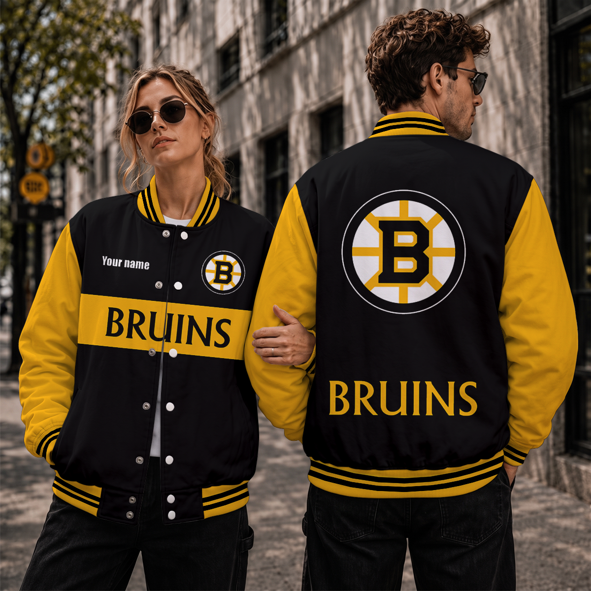 [SUPER SALE] NEW CUSTOMIZED NHL02 BTB BOSTON BRUINS SATIN VARSITY JACKET & BASEBALL JACKET