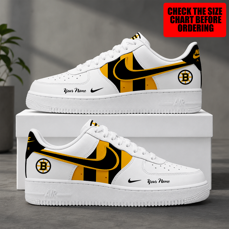 [SUPER SALE] NEW CUSTOMIZED NHL02 BTB BOSTON BRUINS AF1 SHOES