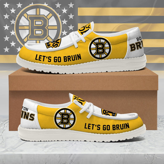 [SUPER SALE ] NEW CUSTOMIZED NHL02 BTB BOSTON BRUINS LOAFER SHOES