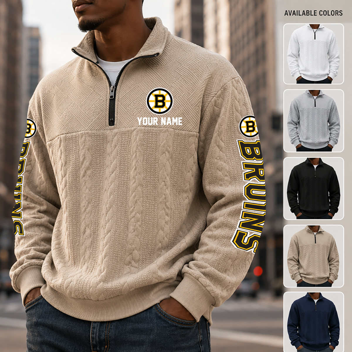 [SUPER SALE] NEW CUSTOMIZED NHL02 BTB BOSTON BRUINS MULTICOLOR QUARTER-ZIP SWEATSHIRT