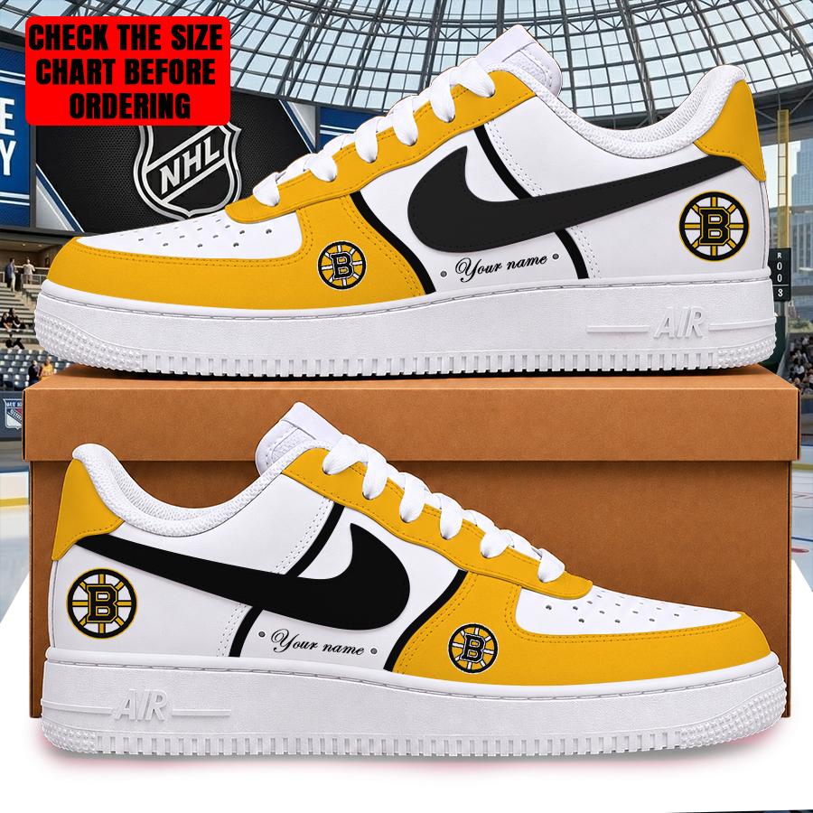 [SUPER SALE] NEW CUSTOMIZED NHL02 BTB BOSTON BRUINS AF1 SHOES