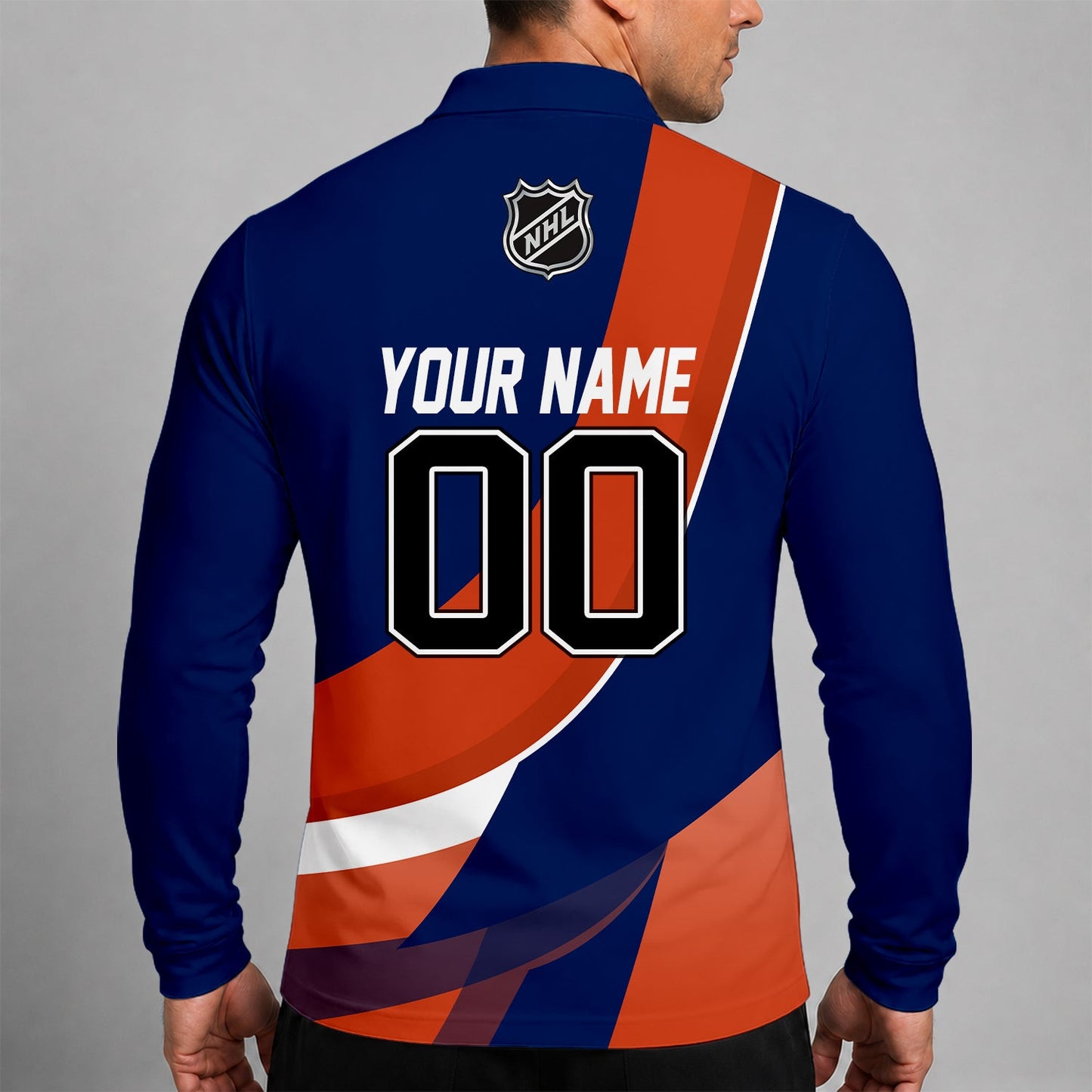 [SUPER SALE] NEW CUSTOMIZED NHL03 EMO EDMONTON OILERS MEN LONG SLEEVE POLO