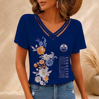 [SUPER SALE] NEW CUSTOMIZED NHL03 EMO EDMONTON OILERS V-NECK SHIRT