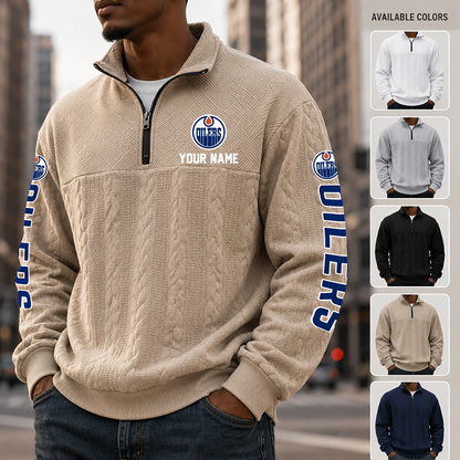 [SUPER SALE] NEW CUSTOMIZED NHL03 EMO EDMONTON OILERS MULTICOLOR QUARTER-ZIP SWEATSHIRT