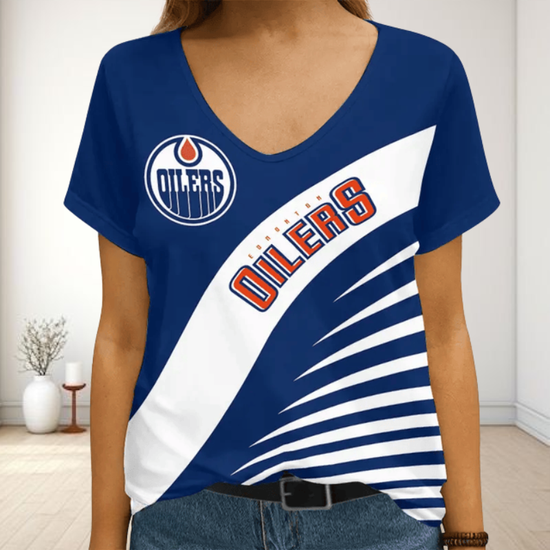 [SUPER SALE] NEW CUSTOMIZED NHL03 EMO EDMONTON OILERS V-NECK FEMALE SHIRT