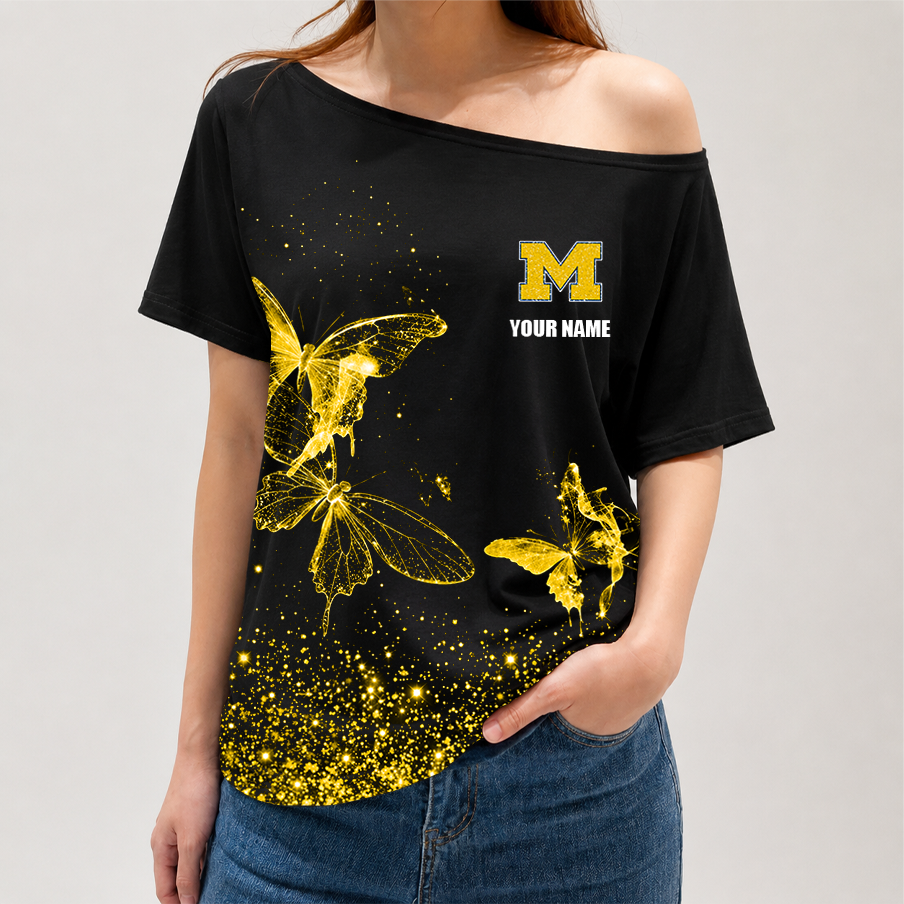 [FAN FAVORITE] NEW CUSTOMIZED NCAA MFF04 MIW MICHIGAN WOLVERINES OFF-SHOULDER SHIRT