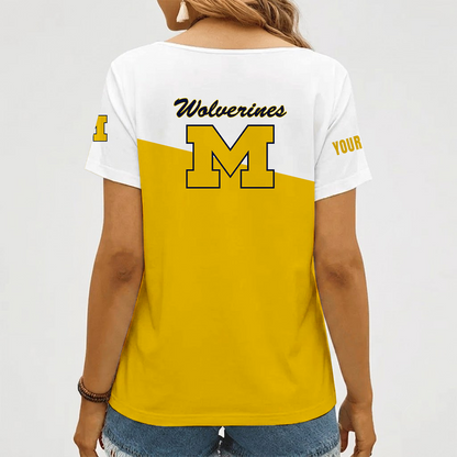 [FAN FAVORITE] NEW CUSTOMIZED NCAA MFF04 MIW MICHIGAN WOLVERINES V-NECK FEMALE SHIRT