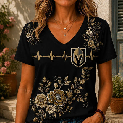 [SUPER SALE] NEW CUSTOMIZED NHL04 VGK VEGAS GOLDEN KNIGHTS V-NECK FEMALE SHIRT