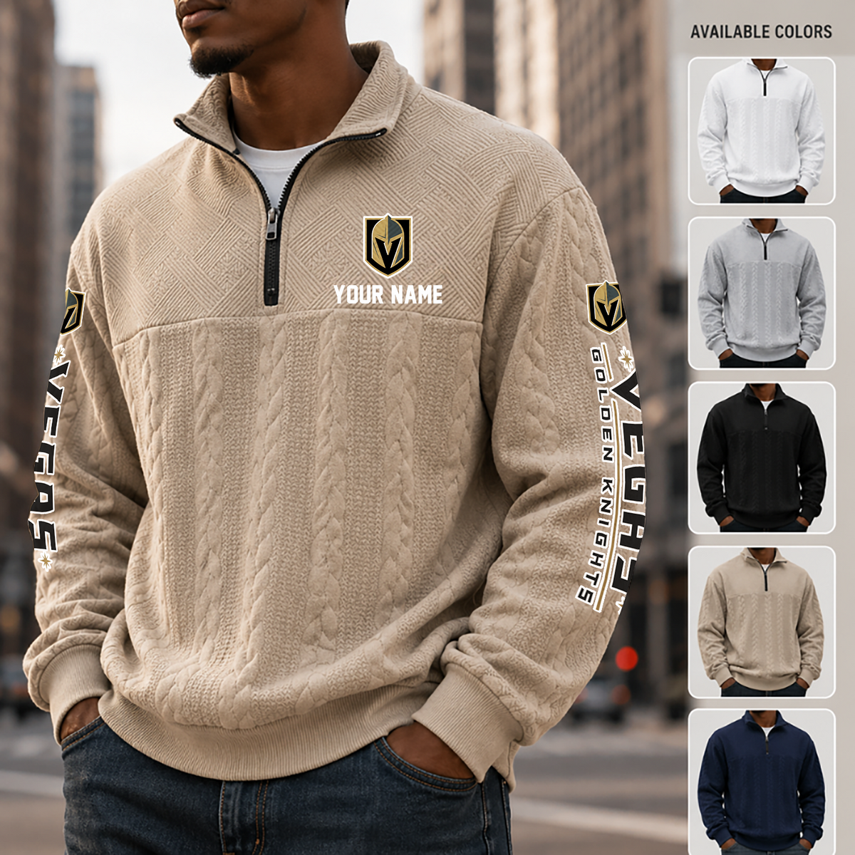 [SUPER SALE] NEW CUSTOMIZED NHL04 VGK VEGAS GOLDEN KNIGHTS MULTICOLOR QUARTER-ZIP SWEATSHIRT