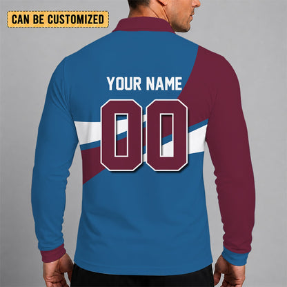 [SUPER SALE] NEW CUSTOMIZED NHL05 CAL COLORADO AVALANCHE MEN LONG SLEEVE POLO