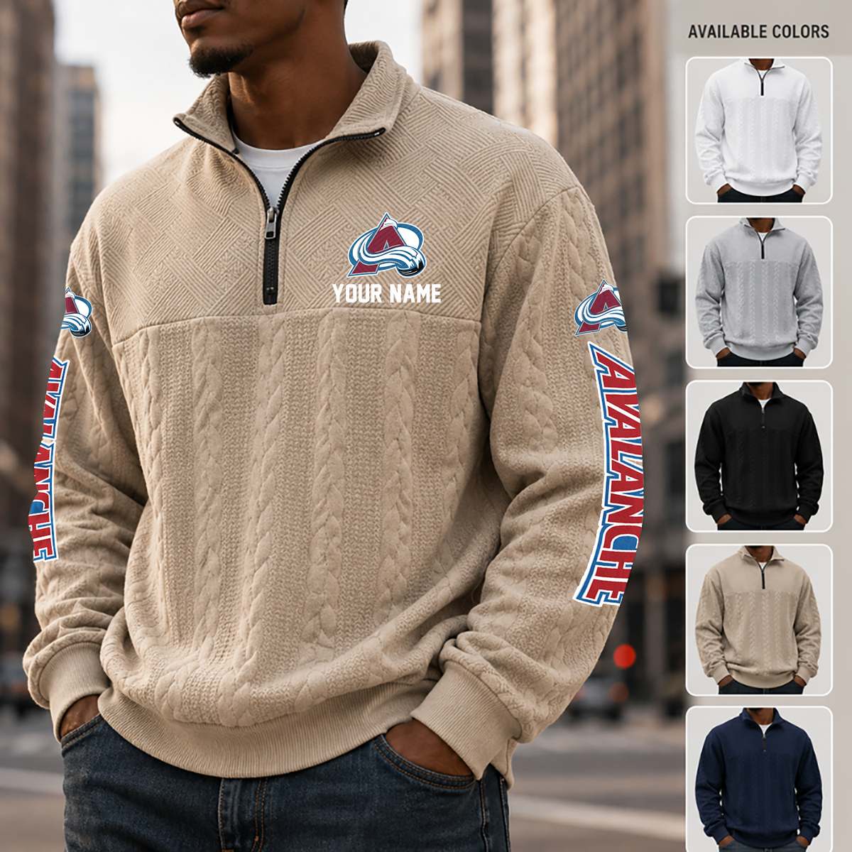 [SUPER SALE] NEW CUSTOMIZED NHL05 CAL COLORADO AVALANCHE MULTICOLOR QUARTER-ZIP SWEATSHIRT
