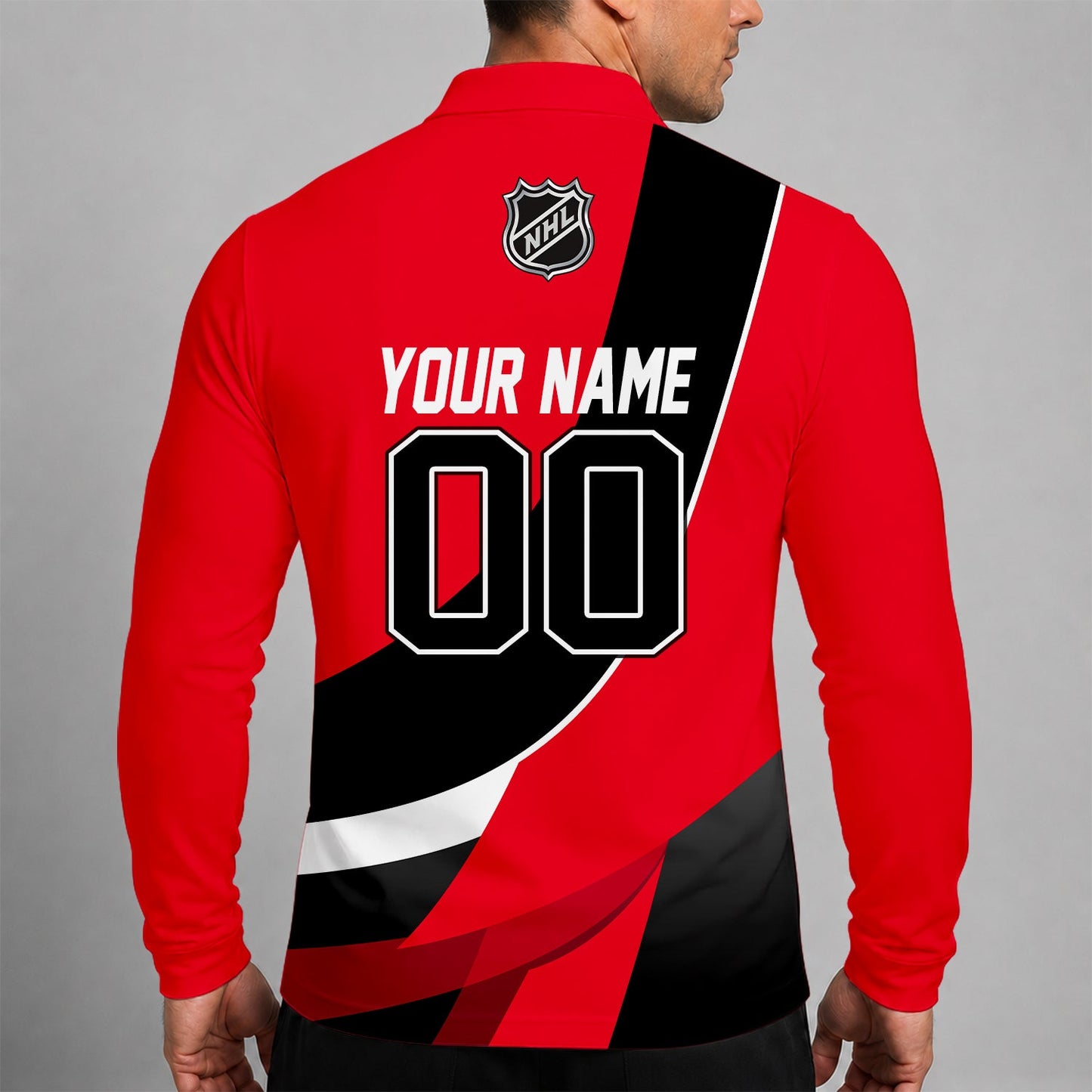 [SUPER SALE] NEW CUSTOMIZED NHL06 NJD NEW JERSEY DEVILS MEN LONG SLEEVE POLO