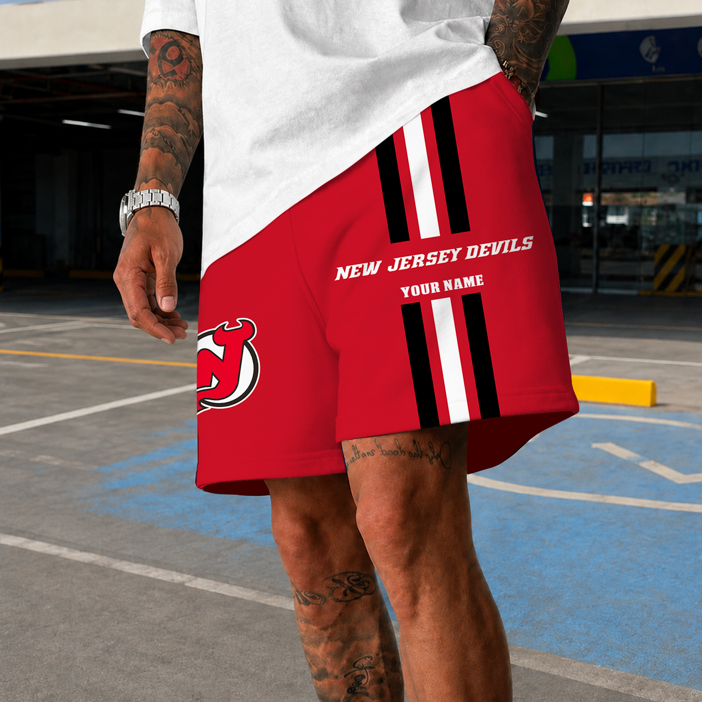 [SUPER SALE] NEW CUSTOMIZED NHL06 NJD NEW JERSEY DEVILS SHORT PANTS