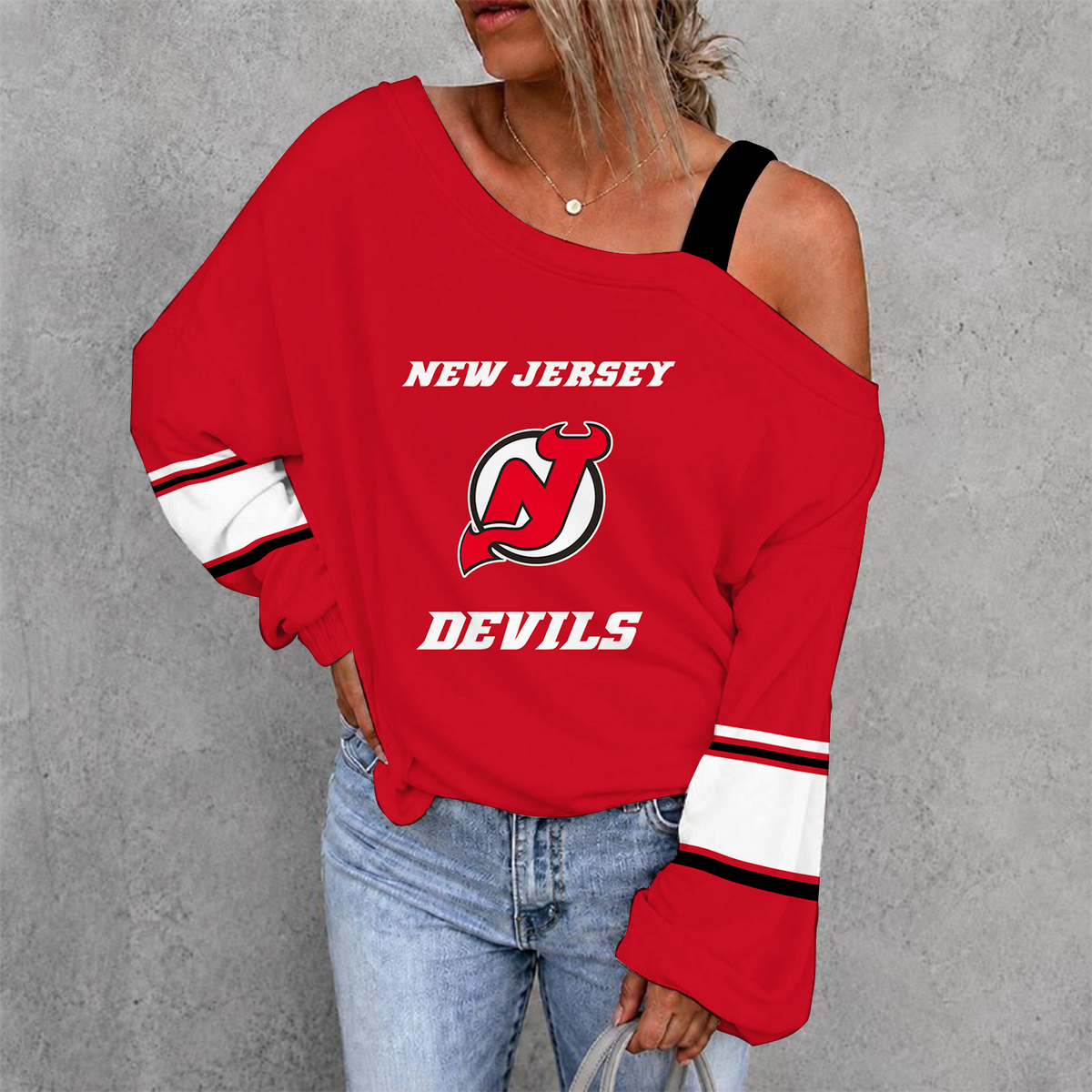 [SUPER SALE] NEW CUSTOMIZED NHL06 NJD NEW JERSEY DEVILS DROP SHOULDER SWEATSHIRT