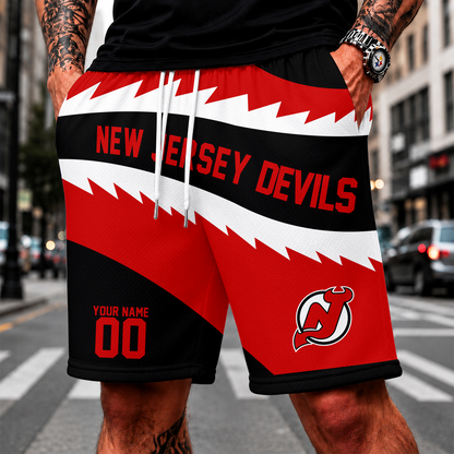 [SUPER SALE] NEW CUSTOMIZED NHL06 NJD NEW JERSEY DEVILS SHORT PANTS