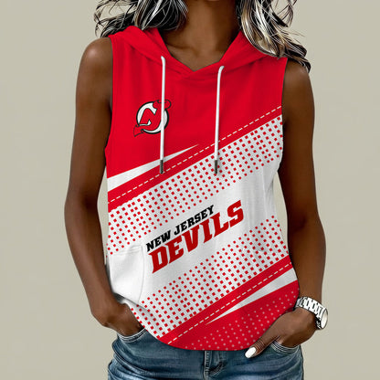 [SUPER SALE] NEW CUSTOMIZED NHL06 NJD NEW JERSEY DEVILS WOMEN'S SLEEVELESS HOODED POCKET TANK TOP