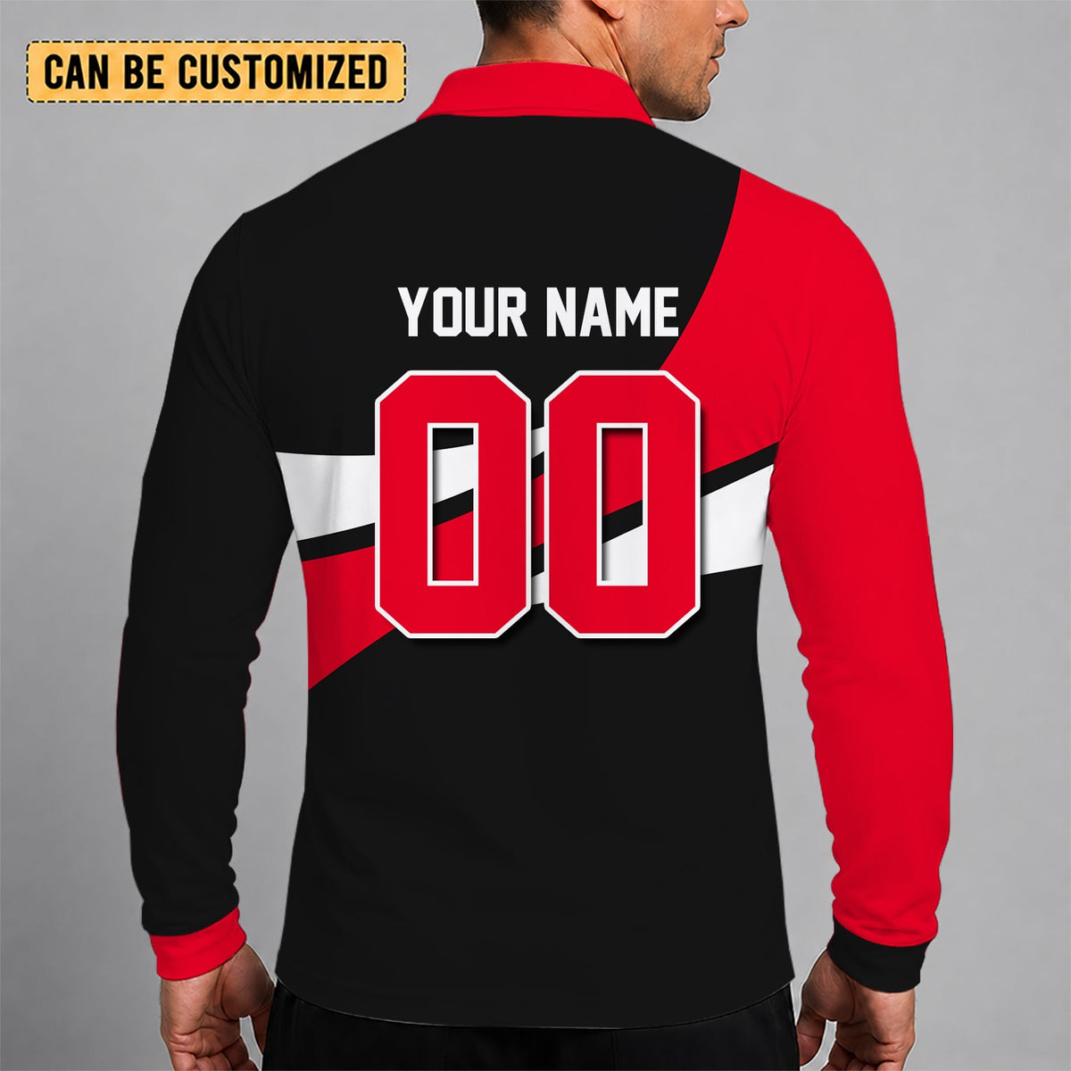 [SUPER SALE] NEW CUSTOMIZED NHL06 NJD NEW JERSEY DEVILS MEN LONG SLEEVE POLO