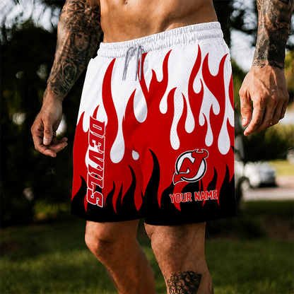 [SUPER SALE] NEW CUSTOMIZED NHL06 NJD NEW JERSEY DEVILS SHORT PANTS