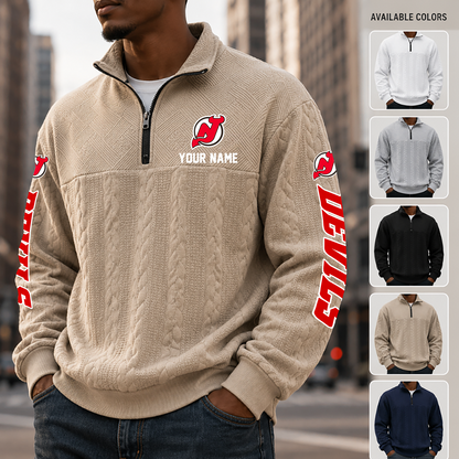 [SUPER SALE] NEW CUSTOMIZED NHL06 NJD NEW JERSEY DEVILS MULTICOLOR QUARTER-ZIP SWEATSHIRT