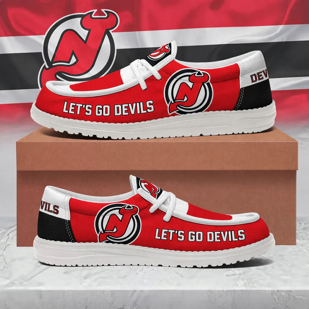 [SUPER SALE ] NEW CUSTOMIZED NHL06 NJD NEW JERSEY DEVILS LOAFER SHOES