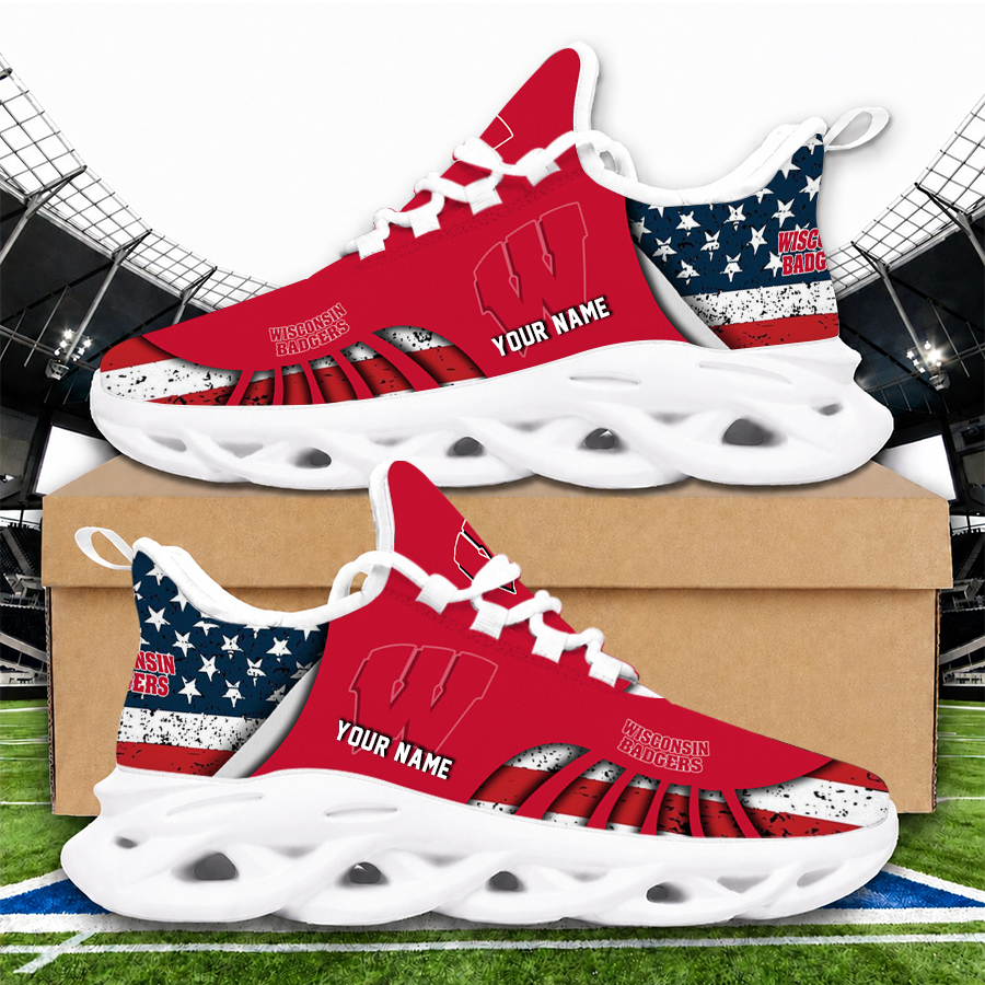 [FAN FAVORITE] NEW CUSTOMIZED NCAA MFF06 WSB WISCONSIN BADGERS UNISEX CLUNKY SNEAKERS