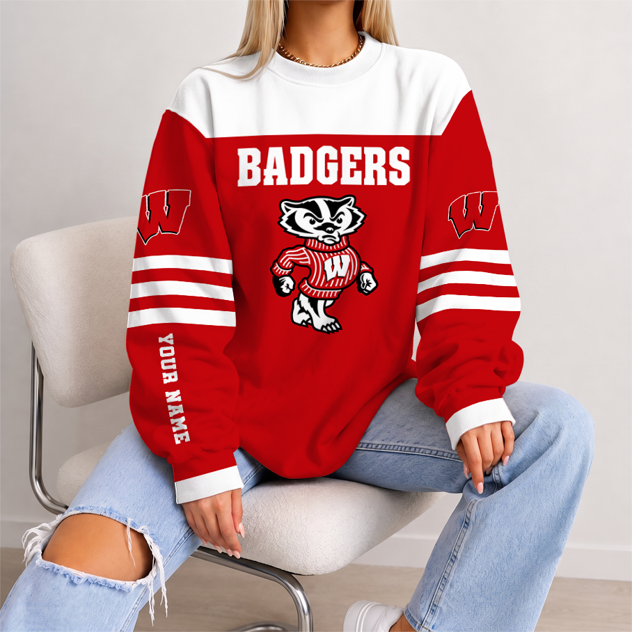[FAN FAVORITE] NEW CUSTOMIZED NCAA MFF06 WSB WISCONSIN BADGERS UNISEX SWEATSHIRT