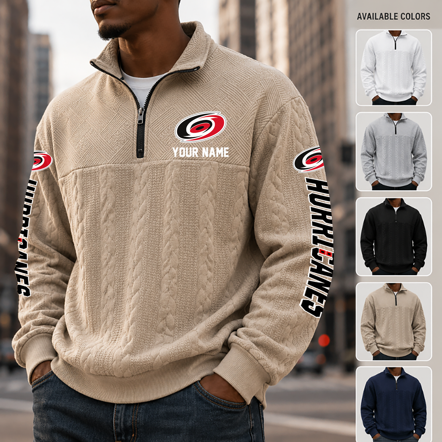 [SUPER SALE] NEW CUSTOMIZED NHL07 CLH CAROLINA HURRICANES MULTICOLOR QUARTER-ZIP SWEATSHIRT
