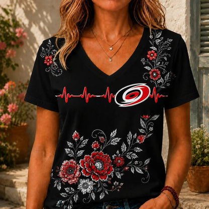 [SUPER SALE] NEW CUSTOMIZED NHL07 CLH CAROLINA HURRICANES V-NECK FEMALE SHIRT
