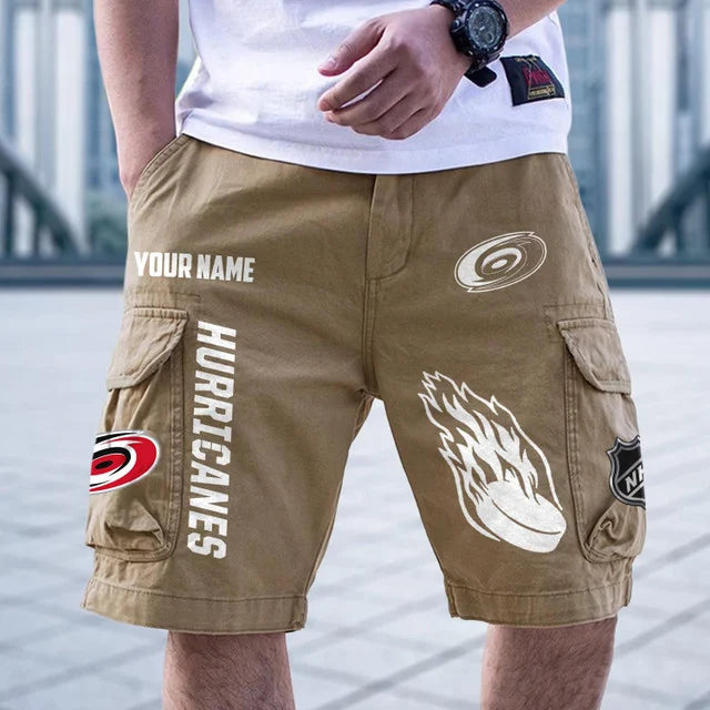 [SUPER SALE] NEW CUSTOMIZED NHL07 CLH CAROLINA HURRICANES CARGO SHORTS