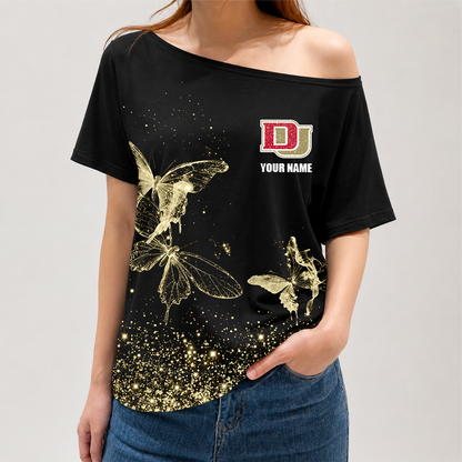 [FAN FAVORITE] NEW CUSTOMIZED NCAA MFF07 DEP DENVER PIONEERS OFF-SHOULDER SHIRT