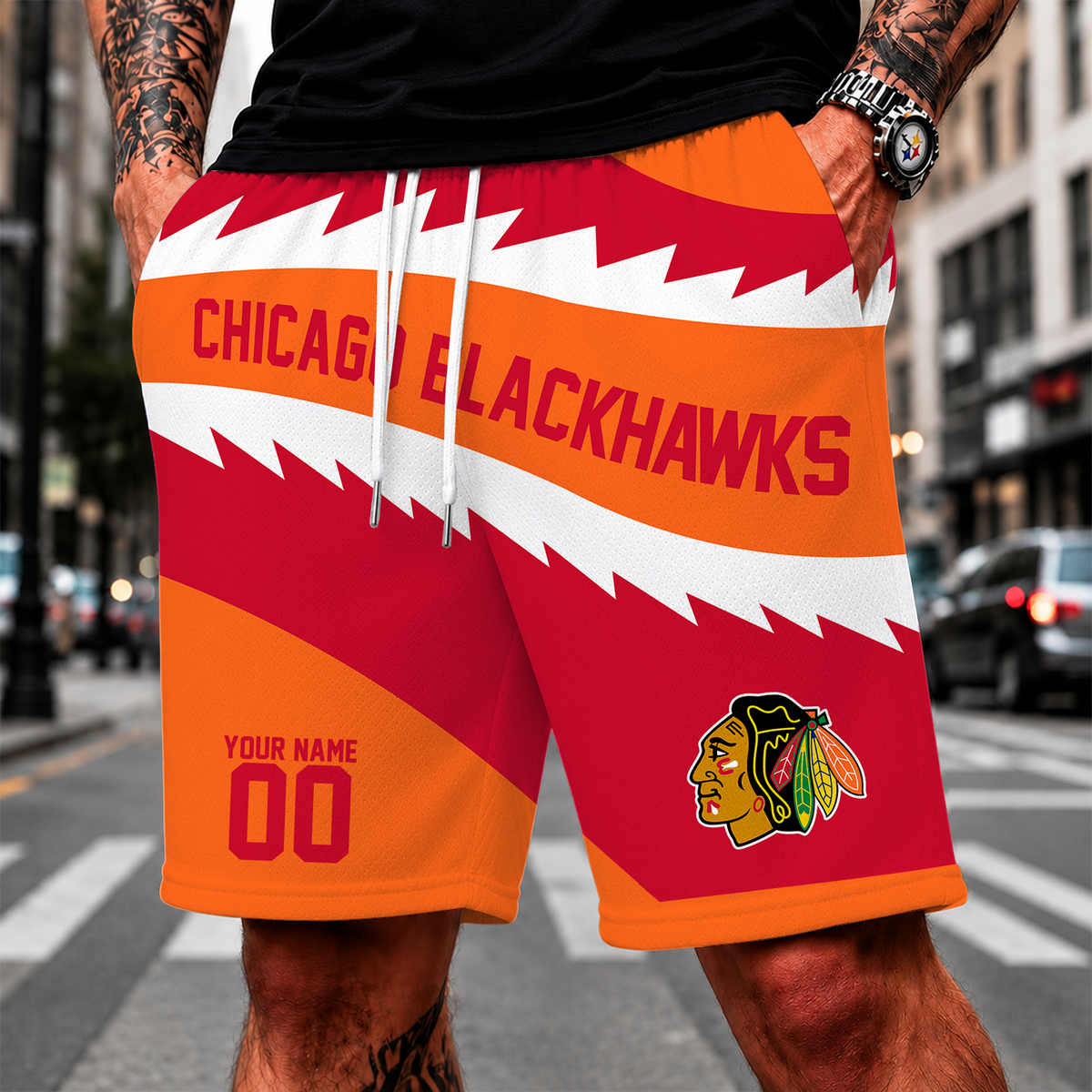 [SUPER SALE] NEW CUSTOMIZED NHL08 CBH CHICAGO BLACKHAWKS SHORT PANTS