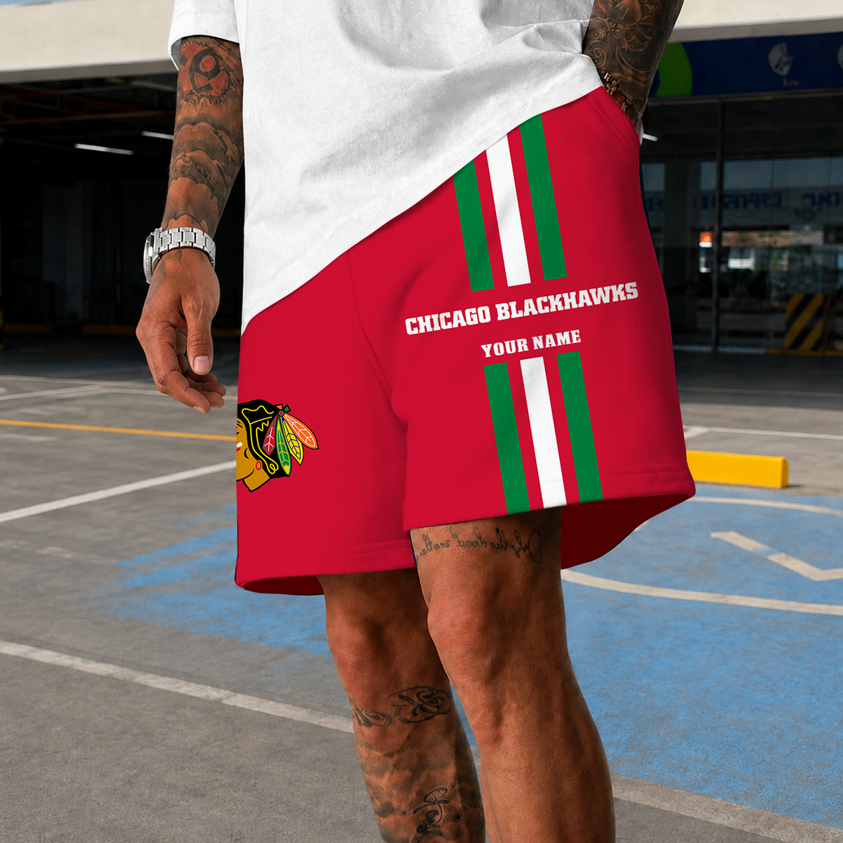 [SUPER SALE] NEW CUSTOMIZED NHL08 CBH CHICAGO BLACKHAWKS SHORT PANTS