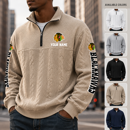 [SUPER SALE] NEW CUSTOMIZED NHL08 CBH CHICAGO BLACKHAWKS MULTICOLOR QUARTER-ZIP SWEATSHIRT