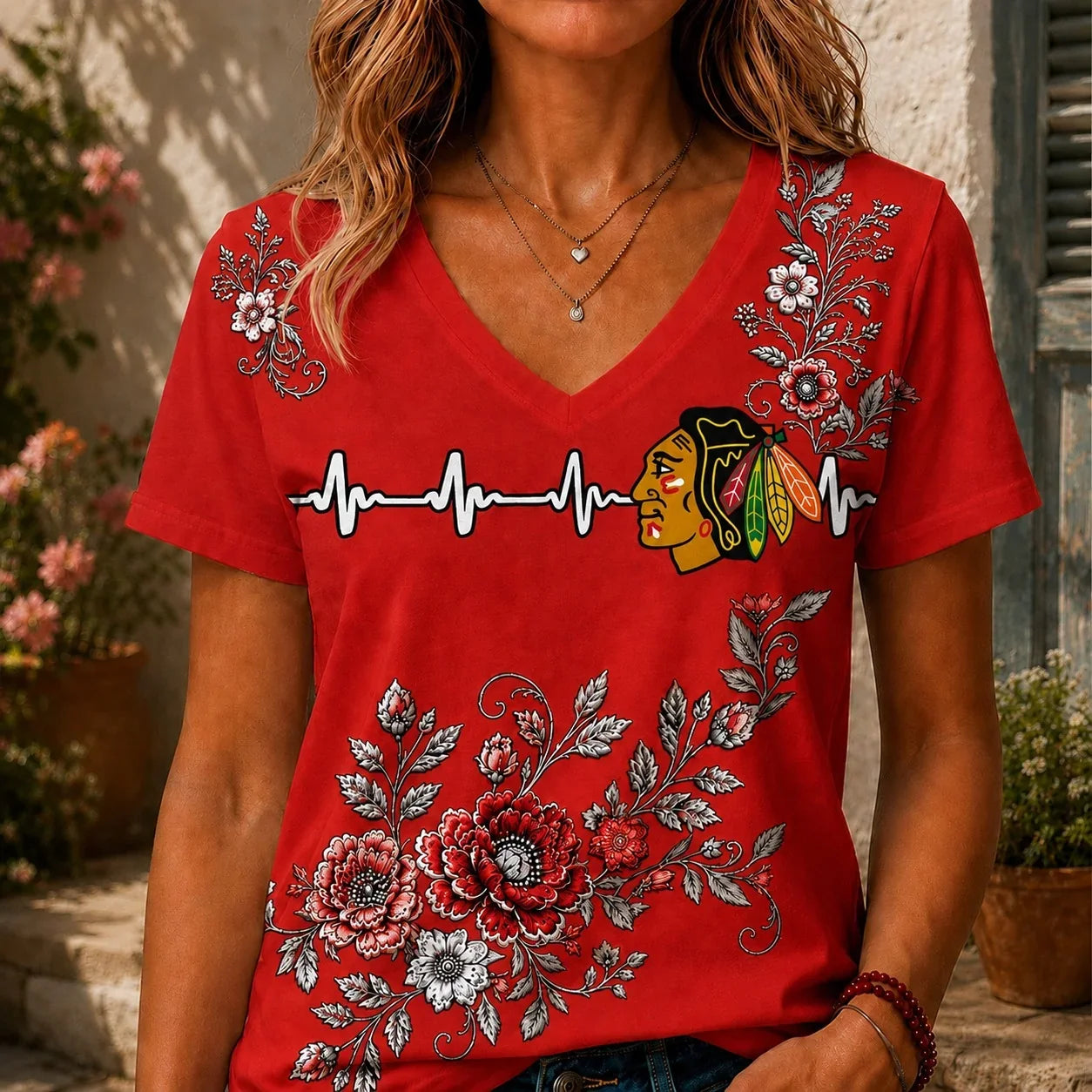 [SUPER SALE] NEW CUSTOMIZED NHL08 CBH CHICAGO BLACKHAWKS V-NECK FEMALE SHIRT