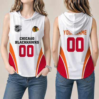 [SUPER SALE] NEW CUSTOMIZED NHL08 CBH CHICAGO BLACKHAWKS WOMEN'S SLEEVELESS HOODED POCKET TANK TOP