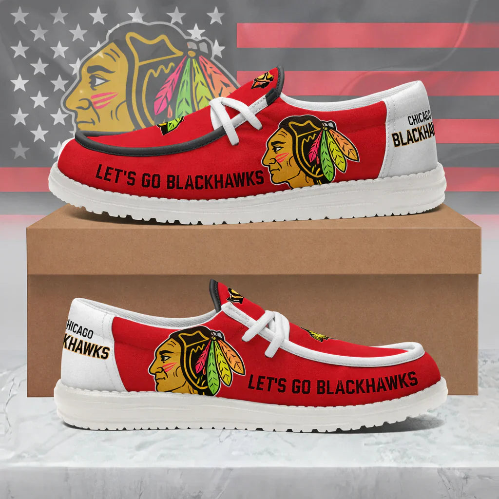 [SUPER SALE ] NEW CUSTOMIZED NHL08 CBH CHICAGO BLACKHAWKS LOAFER SHOES