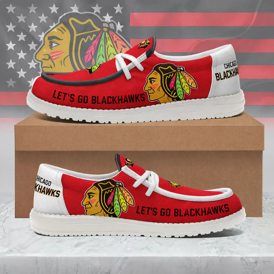 [SUPER SALE ] NEW CUSTOMIZED NHL08 CBH CHICAGO BLACKHAWKS LOAFER SHOES