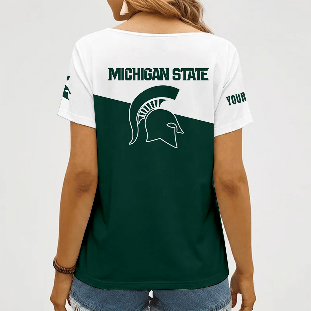 [FAN FAVORITE] NEW CUSTOMIZED NCAA MFF08 MSS MICHIGAN STATE SPARTANS V-NECK FEMALE SHIRT