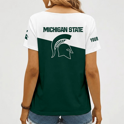 [FAN FAVORITE] NEW CUSTOMIZED NCAA MFF08 MSS MICHIGAN STATE SPARTANS V-NECK FEMALE SHIRT