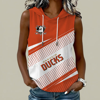 [SUPER SALE] NEW CUSTOMIZED NHL09 AHD ANAHEIM DUCKS WOMEN'S SLEEVELESS HOODED POCKET TANK TOP