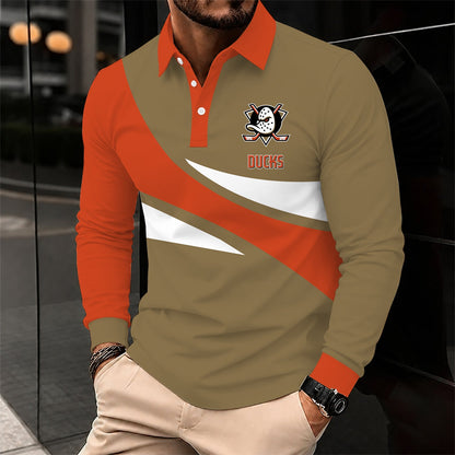 [SUPER SALE] NEW CUSTOMIZED NHL09 AHD ANAHEIM DUCKS MEN LONG SLEEVE POLO