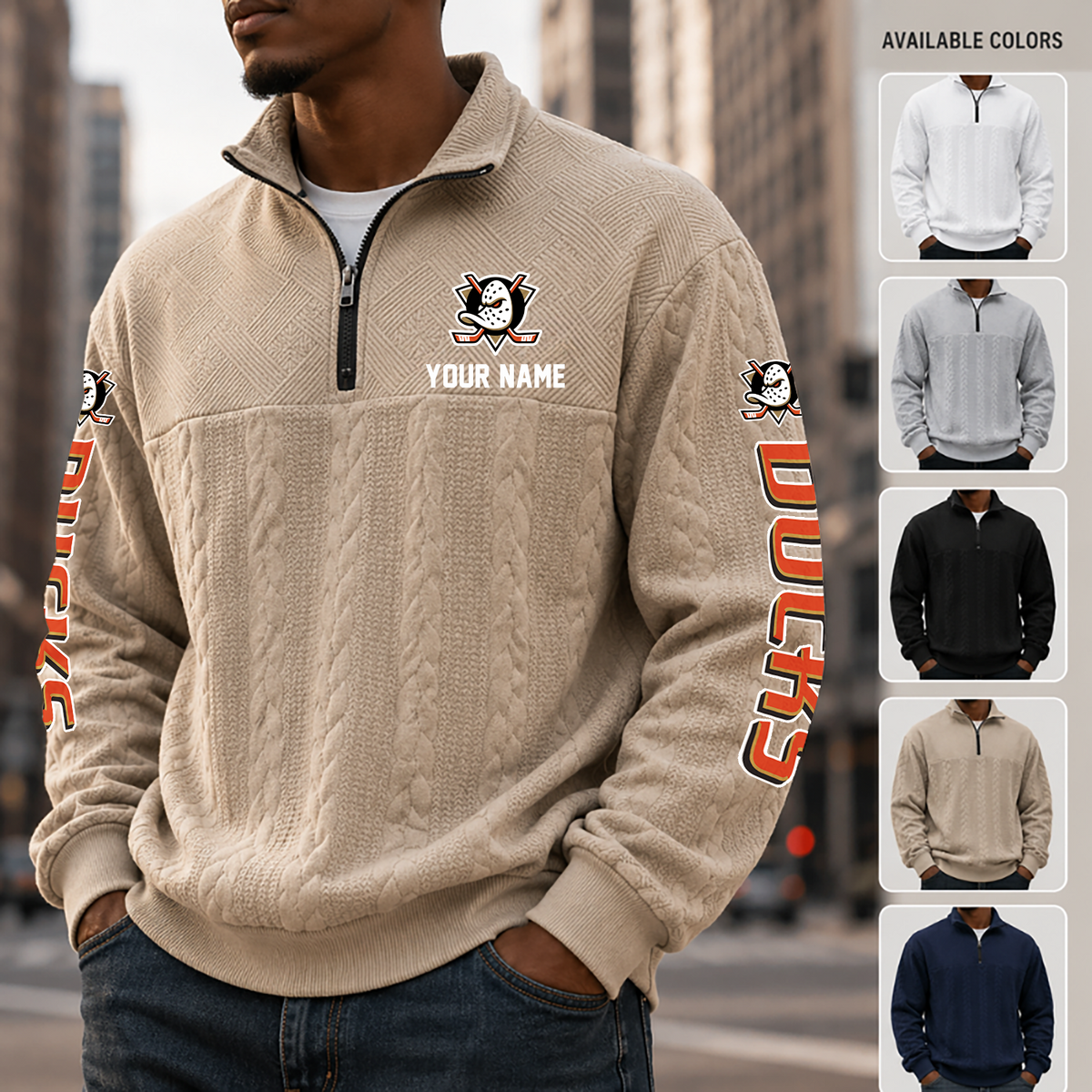 [SUPER SALE] NEW CUSTOMIZED NHL09 AHD ANAHEIM DUCKS MULTICOLOR QUARTER-ZIP SWEATSHIRT